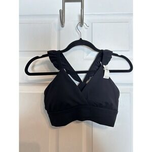 NWT OFFLINE Aerie AE Real Me Xtra M Support Bra Bralette Ruffle Yoga Black